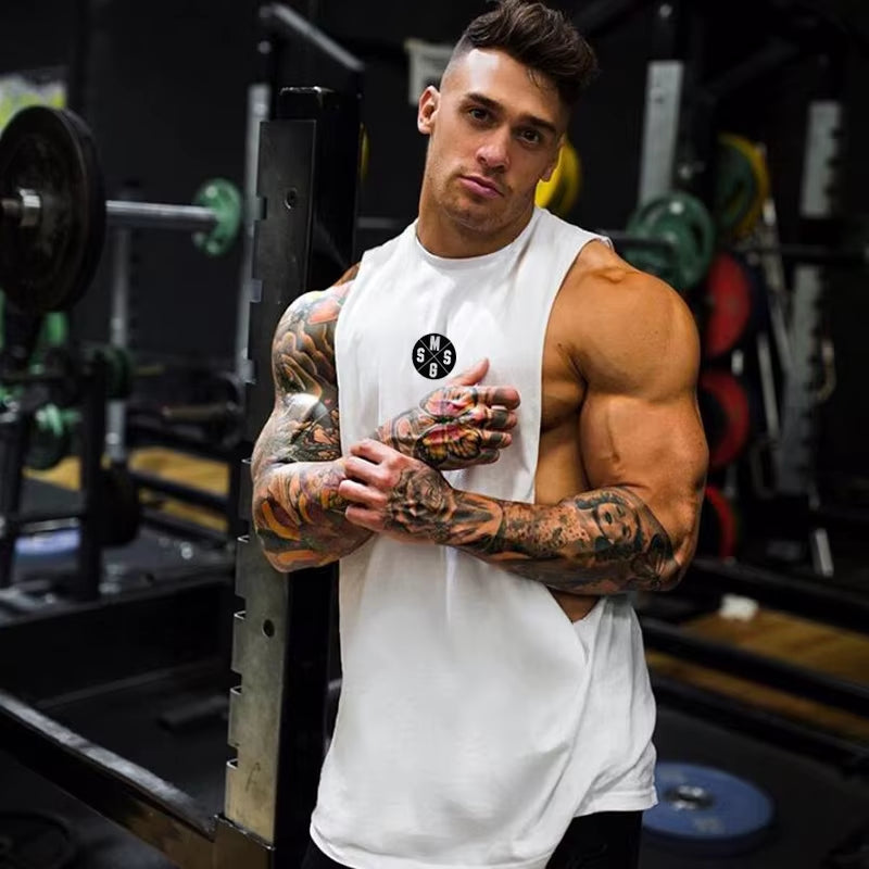 Mens Workout Tank Tops Fitness Bodybuilding Clothing Low Cut Armholes Vivid Vest Muscle Singlets Men Activewear Tank