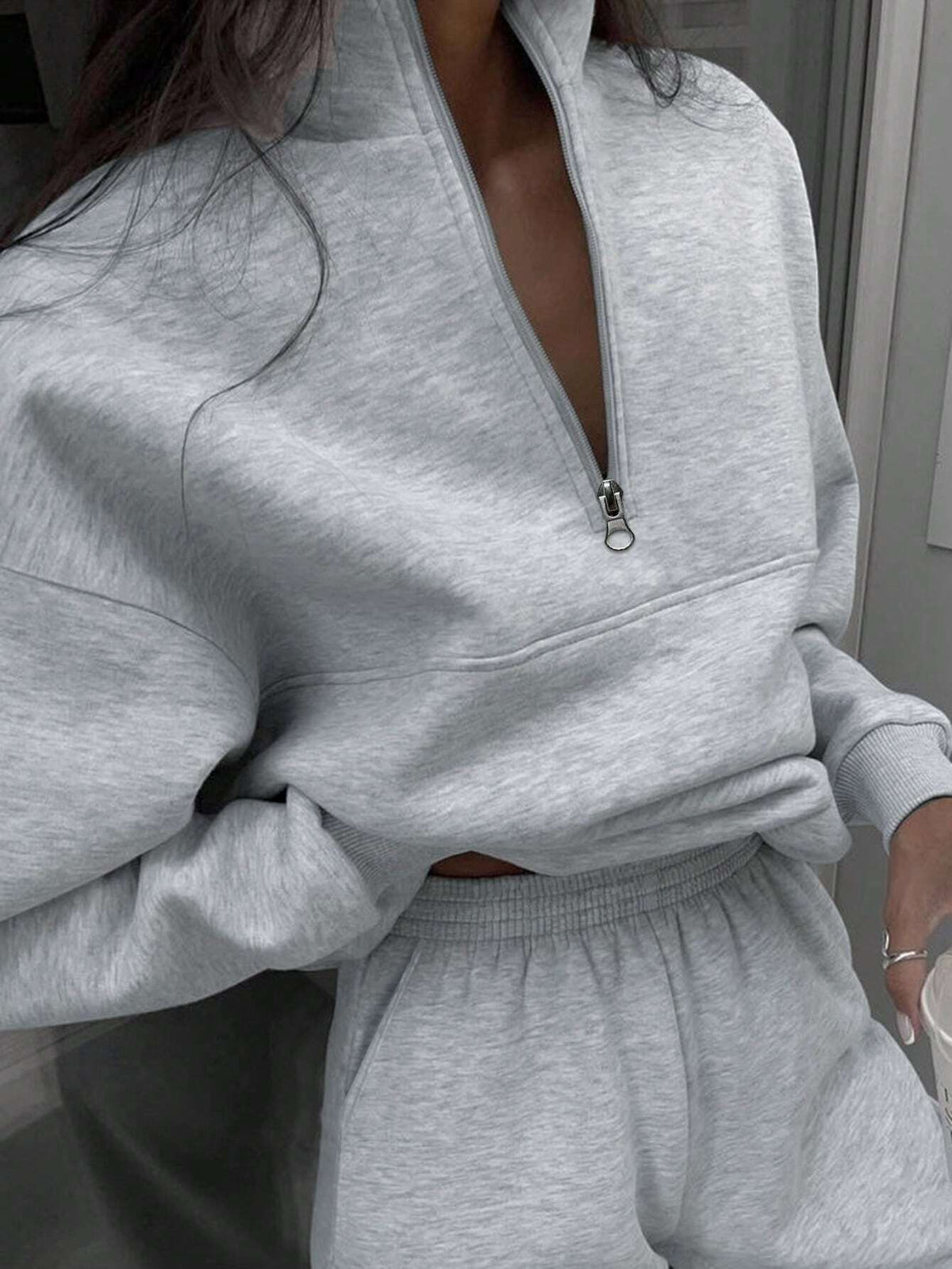 SHEIN X Carly Lawrence INAWLY Women'S Half Zipper Hoodie and Jogger Pants Two Piece Set Fall Cloth for Women