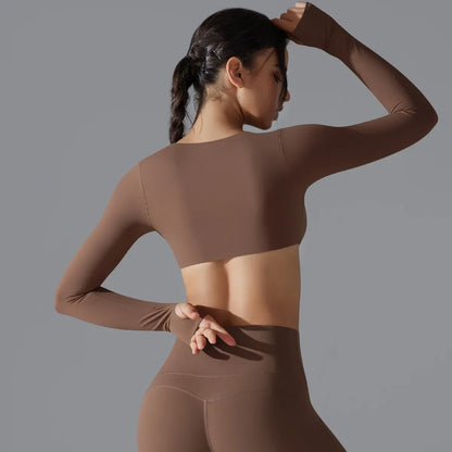 Yoga Long Sleeve Slim Sexy Breathable Quick Drying Sport Brassiere Gym Push up Shockproof High Intensity Pilates Clothes Women