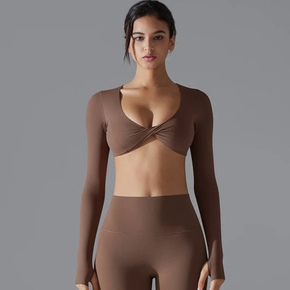 Yoga Long Sleeve Slim Sexy Breathable Quick Drying Sport Brassiere Gym Push up Shockproof High Intensity Pilates Clothes Women