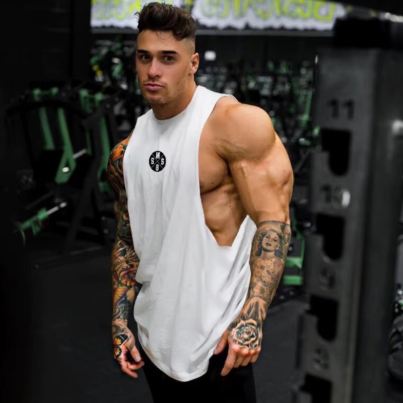 Mens Workout Tank Tops Fitness Bodybuilding Clothing Low Cut Armholes Vivid Vest Muscle Singlets Men Activewear Tank