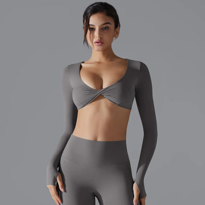 Yoga Long Sleeve Slim Sexy Breathable Quick Drying Sport Brassiere Gym Push up Shockproof High Intensity Pilates Clothes Women