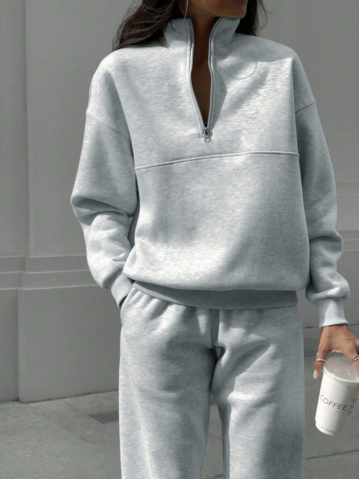 SHEIN X Carly Lawrence INAWLY Women'S Half Zipper Hoodie and Jogger Pants Two Piece Set Fall Cloth for Women