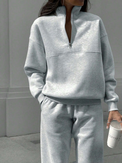 SHEIN X Carly Lawrence INAWLY Women'S Half Zipper Hoodie and Jogger Pants Two Piece Set Fall Cloth for Women